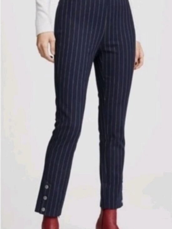 rag & bone Pants - Rag & Bone Simone Cropped Side-Snap Pants Navy Red Pinstripe – Size 2
